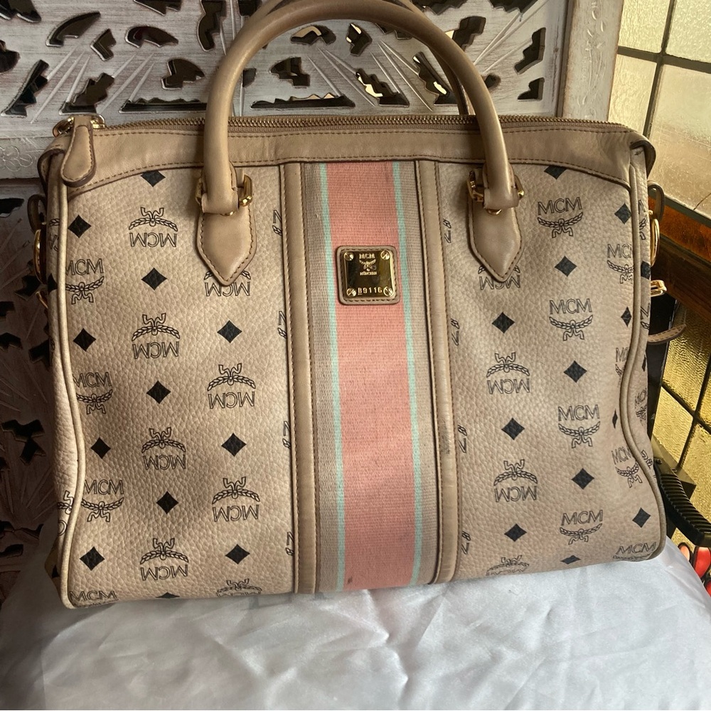 MCM Beige and Pink Women's Tote Bag